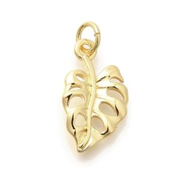 Imagem de UR URLIFEHALL 10 berloques de latão de folha Monstera, banhado a ouro 18 K, pingentes de plantas tropicais com anel de salto para pulseira faça você mesmo, colar, brincos, fabricação de joias, Sem