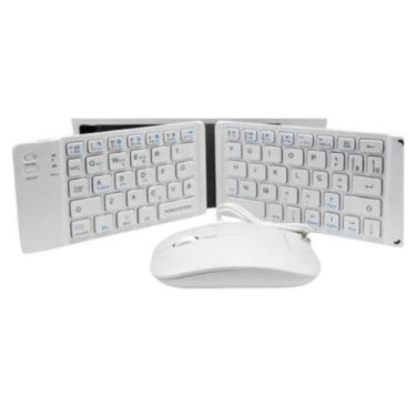 Imagem de Mini Teclado e Mouse Dobrável Portátil Bluetooth Branco Para Notebook 