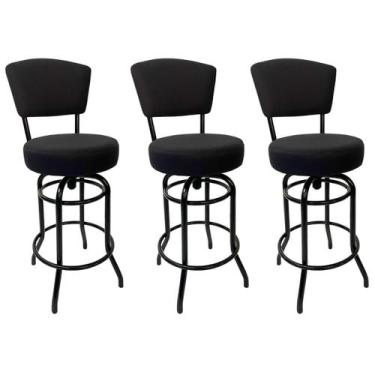 Imagem de Banqueta Bar com Encosto Giratória Altura 65cm cor Preta Assento gross