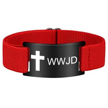 Imagem de Pmormyy Pulseira de cruz com versículo bíblico para mulheres e homens, pulseira ajustável de presente de Jesus é rei cristão WWJD, One Size, Aço inoxidável, Sem Pedra Preciosa