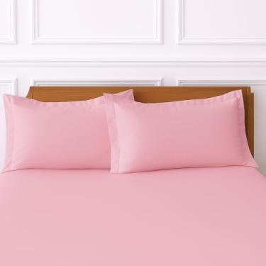 Imagem de Jogo de Lençol 3 Peças 100% Algodão – Queen – Lençol com Elástico + 2 Fronhas Percal 300 Fios Acetinado Toque Macio (rosa)