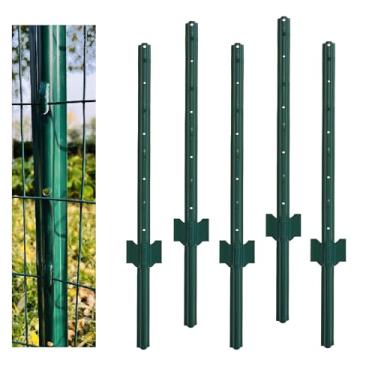 Imagem de Poste de cerca de metal verde, 3 pés, pacote com 5, para jardim de 61 cm de altura soldado cerca de arame soldado U-Channel poste de jardim de aço
