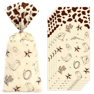 Imagem de FYSUIMU 100 unidades de sacos de celofane caubói ocidental com laços torcidos My First Rodeo Saco de petisco de plástico para doces para lembrancinhas de chá de bebê de 1º aniversário