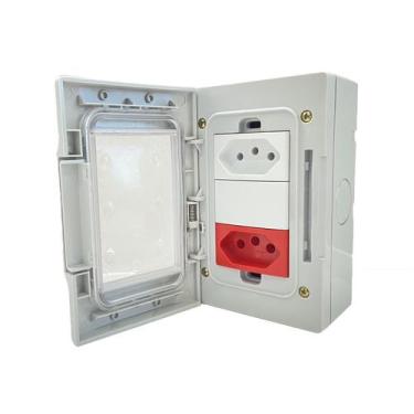 Imagem de Tomada Dupla 20A Branca/Vermelha Sobrepor Prova Dágua Kalop