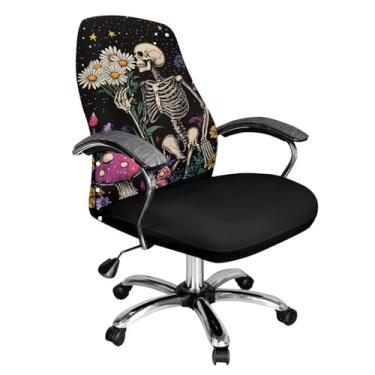 Imagem de Uorisanigo Skulls Capa de cadeira de escritório cogumelo capa de assento para cadeira de mesa universal executivo chefe capa de assento para cadeira de jogos, capa de cadeira de encosto alto para