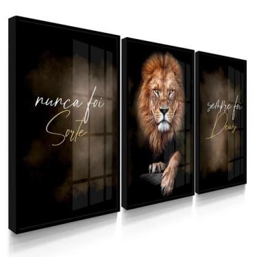 Imagem de Quadro Decorativo Trio Leão Judá Deus Força Motivação Sala Escritório 