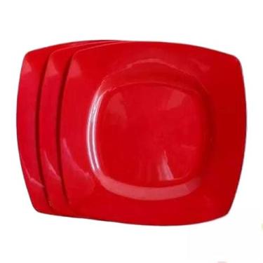 Imagem de Pratos Refeição Raso Quadrado Almoço/Jantar/Lanche(Vermelho,10)