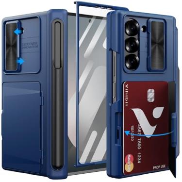 Imagem de Vihibii Capa carteira para Samsung Galaxy Z Fold 6 com suporte para caneta S e porta-cartões e capa de lente deslizante e protetor de tela e proteção de dobradiça, capa protetora resistente durável