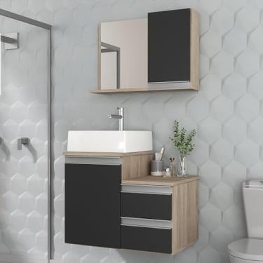 Imagem de Gabinete Banheiro Cross 60cm com Cuba e Espelho (Madeirado/Preto)