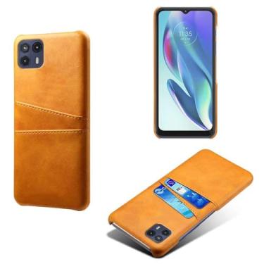 Imagem de Capas Compatível com MOTO G50 5G,Caso de couro PU-Tampa de telefone a prova de choque com 2 slots de cartão,Proteção anti-impressão digital e anti-gota-Yellow