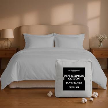 Imagem de Conjunto de capa de edredom de luxo 100% algodão egípcio tamanho Queen - Contagem genuína de 400 fios - Naturalmente nítido, respirável, amigo da pele e refrescante - Mais macio a cada lavagem,