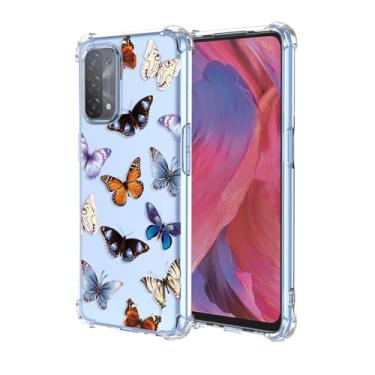 Imagem de EUAGVQY Capa para Oppo A54 5G Oppo A74 5G Oppo A93 5G, CPH2195 Padrão Floral Borboleta Transparente À Prova de Choque, Capa Protetora de Silicone Macio TPU para Oppo A54 5G, Borboleta Colorida