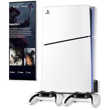 Imagem de ANSHAWTIY Suporte de parede de liga de alumínio PS5 compatível com todas as gerações do PS5, comporta dois controladores, dissipação de calor, acessórios Ps5 universais para sala de estar e quarto