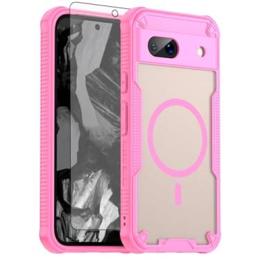 Imagem de Asuwish Capa de celular para Google Pixel 8A, compatível com Magsafe Magnetic, protetor de tela de vidro temperado, traseira fosca translúcida à prova de choque fina protetora Pixel8A A8 5G mulheres