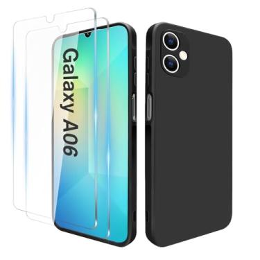 Imagem de HAUXGOGO Capa para Samsung Galaxy A06 com 2x protetores de tela de vidro temperado antiarranhões HD Clear Install- Capa protetora de silicone macio à prova de choque para Galaxy A06 - preta