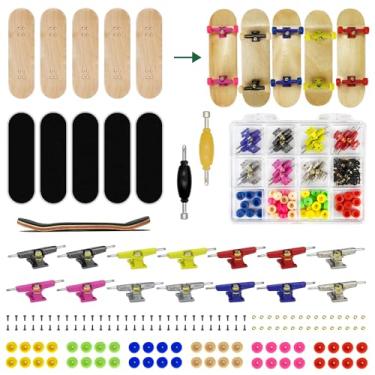 Imagem de DisplayMore Premium Wooden Fingerboard Deck - Includes Prolific Foam Tape & Multicolour Wheels, The Classic - 30mm x 100mm - Pre-Drilled Holes Size (164PCS Finger Skateboard DIY Set)