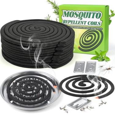 Imagem de Pacote com 20 bobinas repelentes de mosquitos, citronela repelente de insetos para ambientes internos e externos para acampamento no pátio, proteção de 7 horas, 1 suporte e 2 suportes