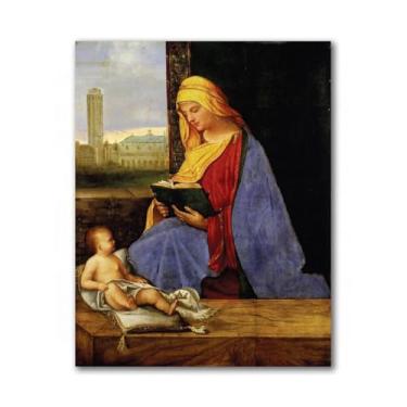 Imagem de Pintura famosa em tela - Virgem e criança com vista de Veneza - Impressão em tela de arte de parede - reprodução clássica - pôster para sala de estar decoração de casa 40 x 52 cm sem moldura