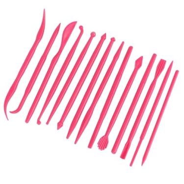 Imagem de Pssopp DIY Plástico Clay Sculping Conjunto de Longas Ferramentas de Vida de Serviço para Modelagem de Escultura, 14pcs Amarelo/rosa Vermelho/rosa, Design Compacto, Adequado para Bolo de Fondant de Barro, Transporte Conveniente (Rosy)