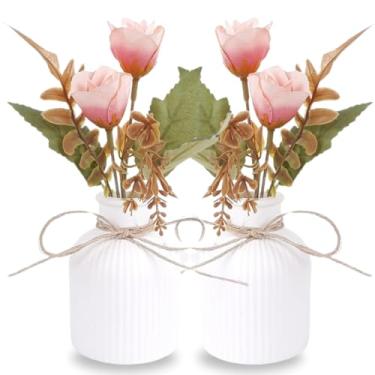 Imagem de Kit 2 Arranjos Com Vasos de Gesso Planta Artificial Decorativa (Rosa Pink)