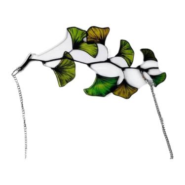 Imagem de Ioensy Painel de janela pendente Gingko Suncatcher presente de inauguração de casa decoração de pendurar folhas corrente de metal pátio Suncatcher para, 9cm