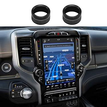 Imagem de Thor-Ind Capa de botão de rádio compatível com Dodge Ram 2019 2020 2021 2022 tela de console central áudio volume controle interruptor botão botão acabamento anel 2 peças (preto)