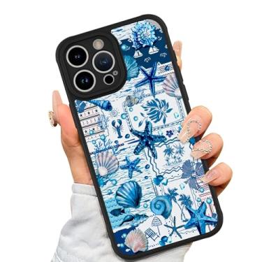 Imagem de AIGOMARA Capa magnética para iPhone 15 Pro Max [compatível com MagSafe] concha azul estrela-do-mar oceano férias colagem para mulheres meninas homens TPU macio hack PC traseira resistente capa fina
