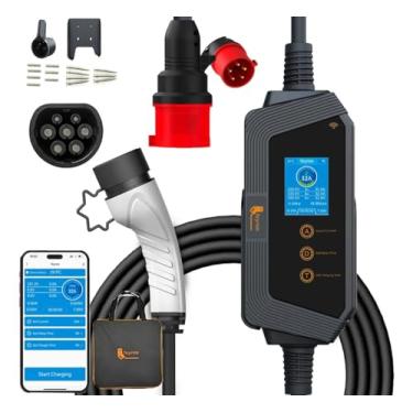 Imagem de Carregador Carro EléTrico PortáTil,Type 2-11 Kw 16A 3fases,ProteçãO Contra Fuga De Corrente, Com Aplicativo, Cabo Ev De 5 Metros Adequado Para 99% Dos VeíCulos EléTricos E HíBridos,Uso Interno/Externo