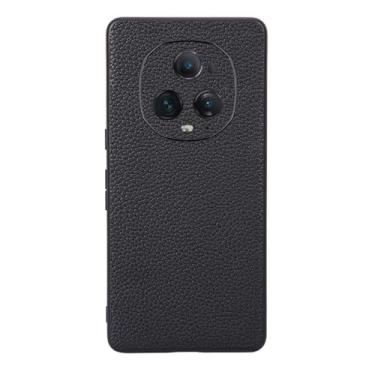 Imagem de Capas Compatível com Honor Magic 5 Ultimate,Design de grão levantado de superfície,Proteção contra queda,Anti impressão digital,Anti arranhões,Aparência de couro de imitação de plástico macio-Black