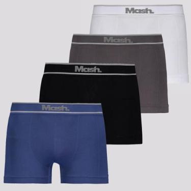 Imagem de Kit 4 Cuecas Boxer Mash Sem Costura Branca, Cinza, Azul e Preta, M