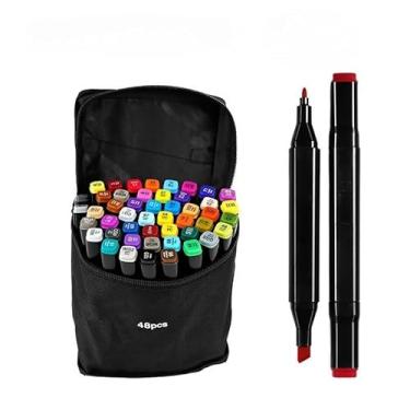 Imagem de Marcadores Artísticos Coloridos à Base de Álcool – Canetas Dupla Ponta para Desenho, Ilustração e Pintura – Opções com 24/36/48/60/80 Cores com Bolsa de Armazenamento (48)