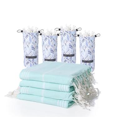 Imagem de BAY LAUREL Toalha de praia turca com bolsa de viagem 99 x 189 cm, secagem rápida, sem areia, leve, grande, grande, toalhas leves - Pacote com 4 (Pacote com 4 - Aqua com bolsa floral azul)
