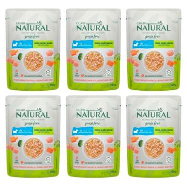 Imagem de Ração Úmida Guabi Natural Sachê Cães Grain Free Frango Salmão e Vegetais 100g 6 Unidades