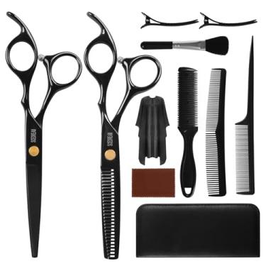 Imagem de SCEDREAM Kit De Tesouras Corte Cabelo Com 11 Peças - Conjunto Profissional Tesoura Desbaste, Pente, Capa, Presilhas, Escova E Bolsa Couro Para Barbeiro, Salão Beleza Casa