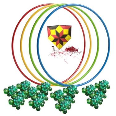 Imagem de Kit Brincadeira 10 pipas + 10 bambole + 200 bolinhas gude - Generica