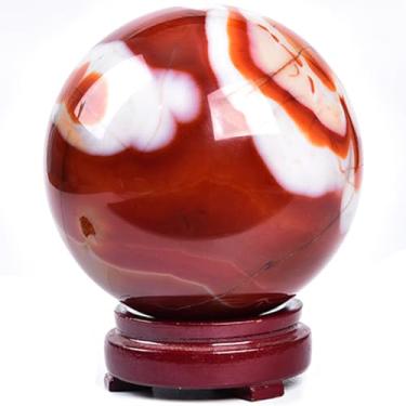 Imagem de JIC Gem Bola grande de cristal de ágata vermelha 100 mm (100 mm) esfera decorativa com suporte de madeira meditação bruxaria decoração de casa