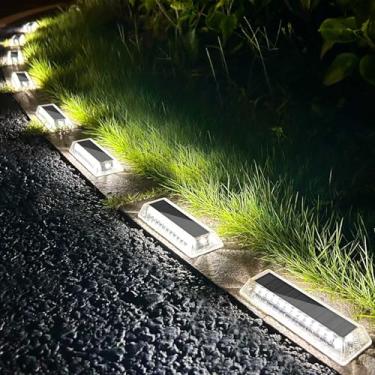 Imagem de Lacasa Luzes solares para entrada de automóveis, pacote com 8, luzes de LED brancas para doca externa, ligar/desligar automaticamente ao anoitecer, luz marcador de caminho à prova d'água para escadas