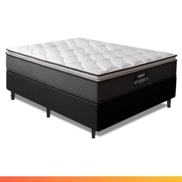 Imagem de Cama Box King Gazin Colchão Molas Ensacadas Pillow Top Maximus 193x203x66cm Cinza/Preto Cinza/Branco