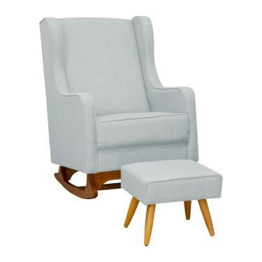 Imagem de Poltrona De Amamentação Balanço E Puff Sofia Linho Cinza Claro