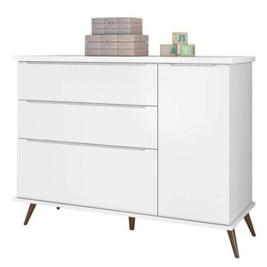 Imagem de Cômoda Infantil Retrô Melinda 1 Porta E 3 Gavetas Branco - Phoenix Baby Branco