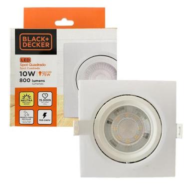 Imagem de Kit 4 Spot Led Quadrado Embutir 10w Branco Neutro 4000K - Black+Decker