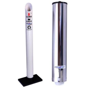 Imagem de Kit Coletor Individual Café PVC Dispenser Redondo 50ml Inox - CM Desig