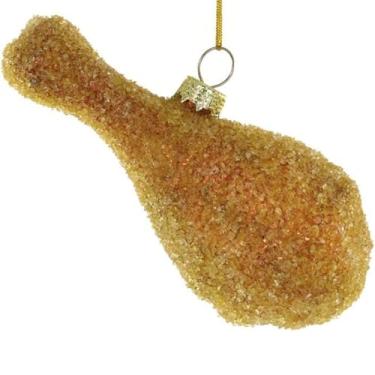 Imagem de The Bridge Collection Enfeite de perna de frango frito de vidro - enfeite de Natal com coxa de frango de 10,8 cm - decoração de férias com tema de comida