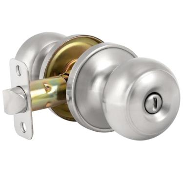 Imagem de Maçaneta de porta de privacidade com fechadura, maçaneta sem chave com esfera redonda, maçaneta interna, maçaneta interna para quarto e banheiro, níquel acetinado, 1 pacote