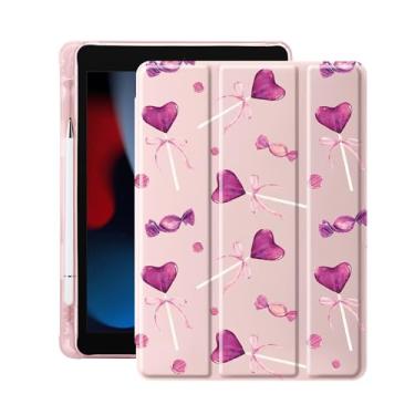 Imagem de Idocolors Linda capa rosa Lolipop para iPad de 10,2 polegadas 9ª/7ª/8ª geração, capa traseira de TPU transparente com suporte para lápis, capa protetora para despertar/hibernar automática para iPad