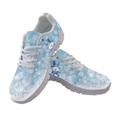 Imagem de GIFTPUZZ Tênis de corrida masculino com cadarço, respirável, para academia, leve, esportivo, Boneco de neve de Natal, 42