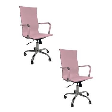 Imagem de Kit 2 Cadeiras Escritório Giratória Esteirinha Alta Rosa