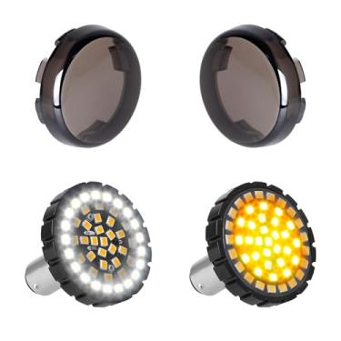 Imagem de QUASCO 5.1 cm Bullet 1157 LED setas com capa de lente fumê, luz de direção frontal de motocicleta compatível com Harley Davidson Street Glide, Sportster, Road King
