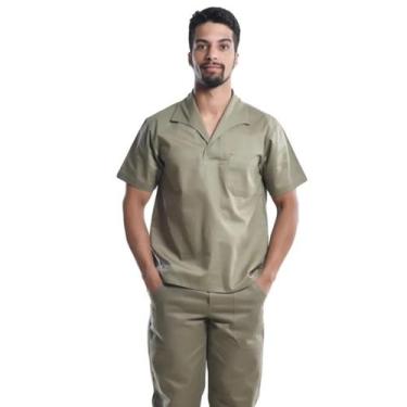 Imagem de Camisa Profissional Fechada Mangas Curtas Gola Italiana Caqui - Fardas