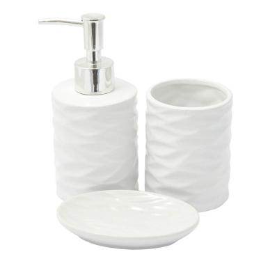 Imagem de Kit Banheiro Lavabo Branco Com Dispenser 3 Peças Ondas